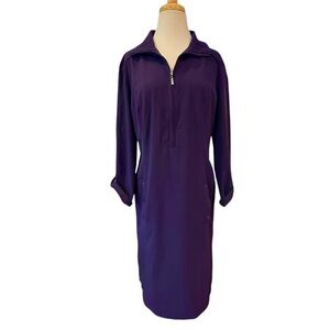 Peck & Peck Weekend Stretch Half Zip Athleisure Midi Dress Purple Size Medium